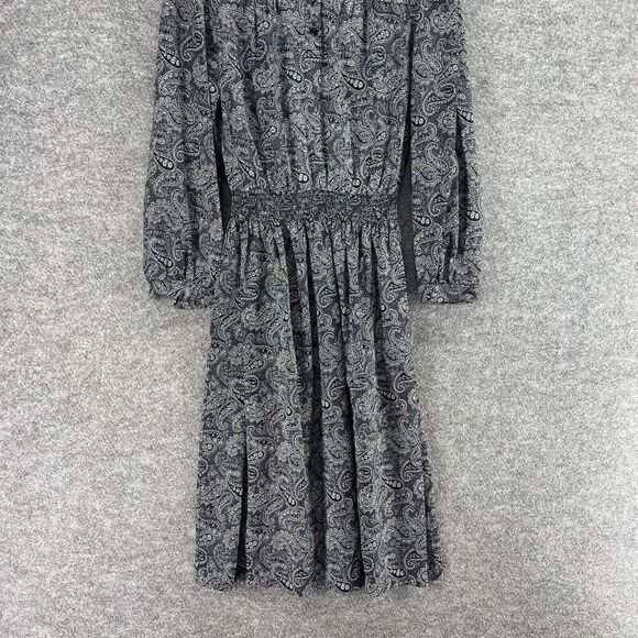 Taurus II Dress Women 10 Black Paisley Maxi Long Elastic Waist Collared Button - Picture 4 of 9